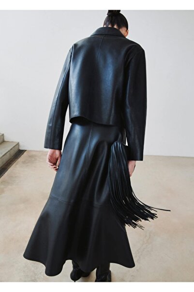 MANGO Woman Deri görünümlü midi etek