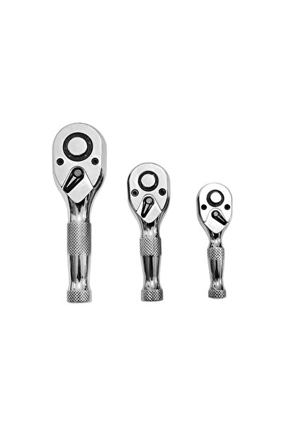 JBM Комплект от 3 къси тресчотки 1/2`, 3/8`, 1/4` - хромирани