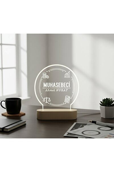 ih ihra KİŞİSELLEŞTİRİLEBİLİR Muhasebeci Hediyesi LED Işıklı Ahşap İsimlik