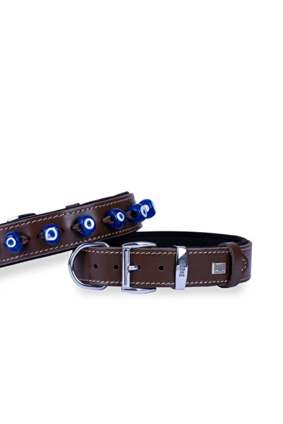 Doggie طوق للكلاب مصنوع من الجلد المريح ومزين بخرز العين الشريرة TR-Small-Bro...