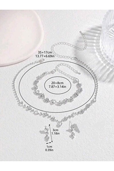 shopidik Princess Model Round Stone Necklace Earrings Bracelet Set