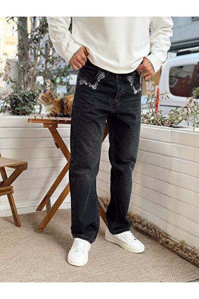 manch collection Pantaloni de denim cu croiala normala cu broderie de buzunar...