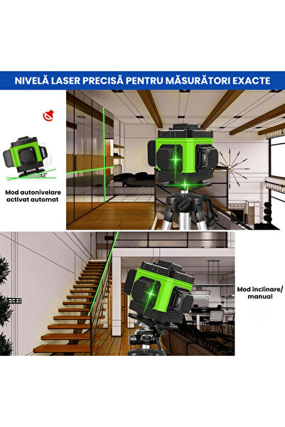 OferteTop Professional 4D Laser Level with 16 Lines, Self-Leveling, Remote Control and Tripod 150 cm