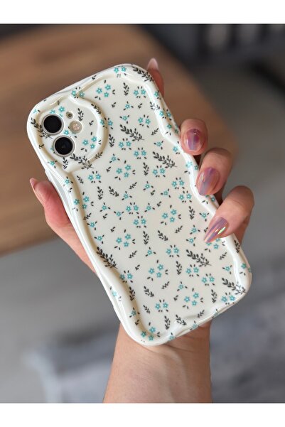 MİRAZ TASARIM iPhone -12- Blue Flower Ecru Case