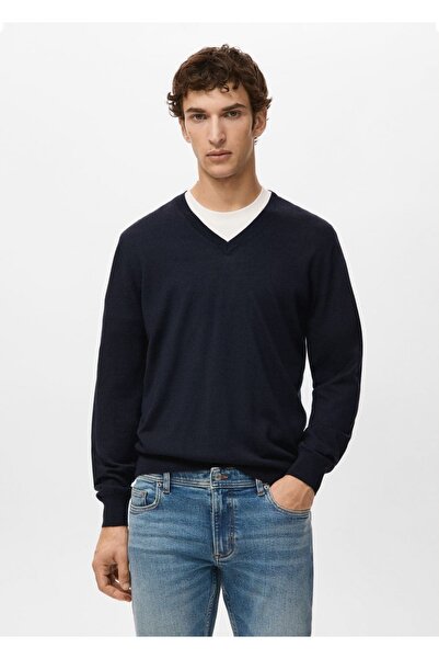 MANGO Man %100 merinos yünü V yaka kazak