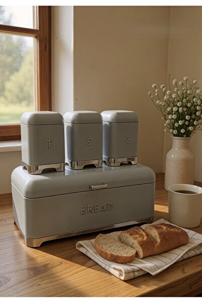 city gold Gri Metal Ekmek Ve Baharat Saklama Seti - Ekmeklik Ve Baharatlık