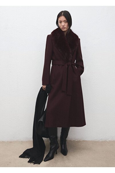 MANGO Woman Manteco yün kürk yakalı palto