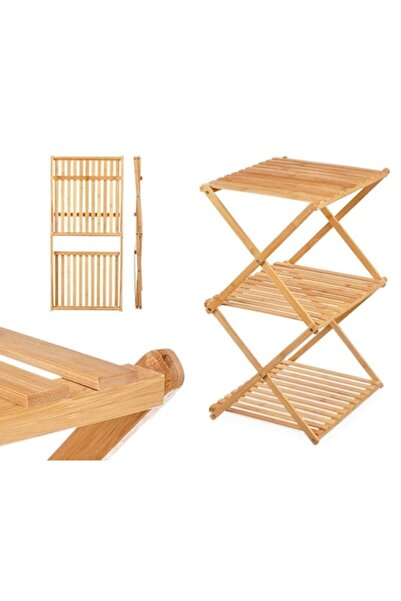 GIFTDECO GIFTDECOR Folding Bamboo Shelf, 3 Shelves, 33.5 x 40 x 62 cm,