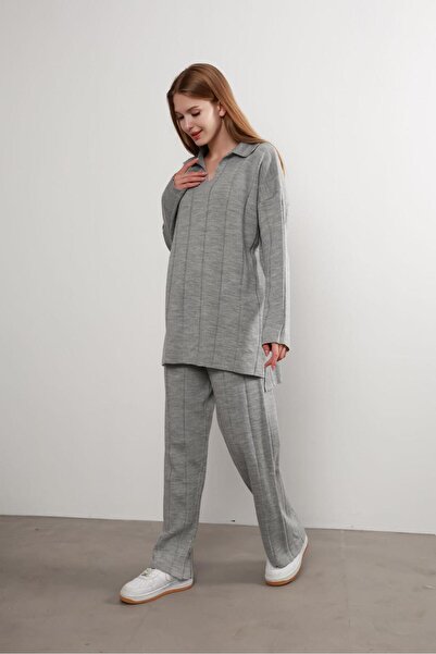 Rossida Knitwear Set Shirt Collar Wide Waist