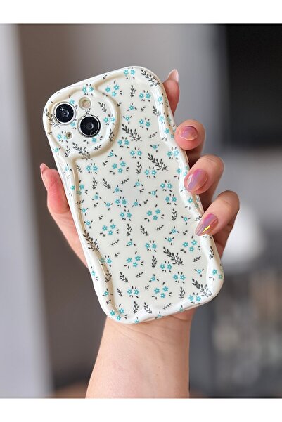 MİRAZ TASARIM Iphone 14 plus blue flowery ecru case