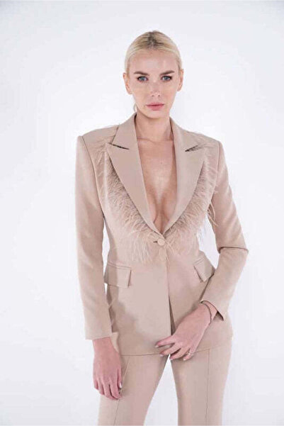 Monarh Design Jachetă cu pene pe rever