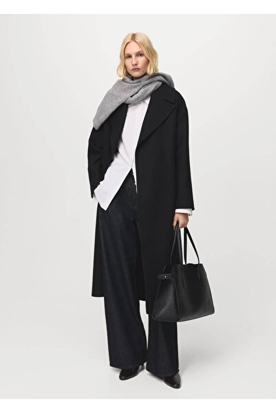 MANGO Woman Kemerli Manteco yünlü palto