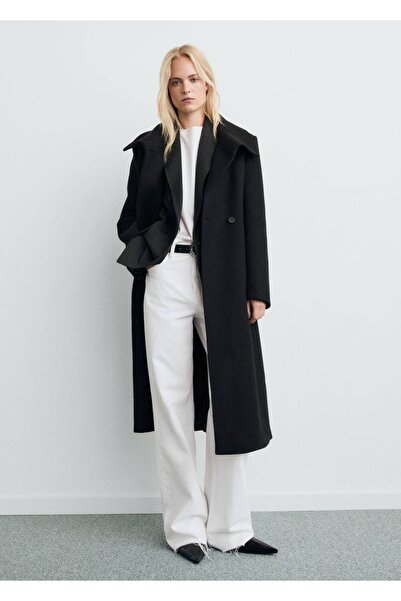 MANGO Woman Kemerli Manteco yünlü palto