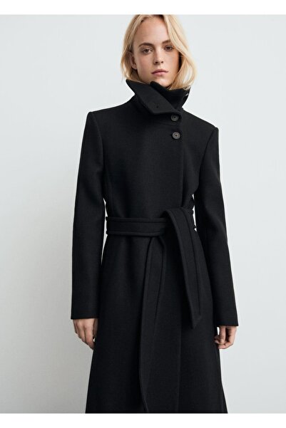 MANGO Woman Kemerli Manteco yünlü palto