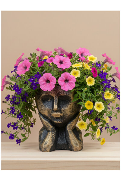 Flower Toys Otantik Dekoratif Düşünen Adam Biblo Soyut Heykel Saksı 1 Adet