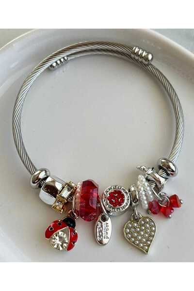 rycollections 316L Çelik Uğur Böceği Charmlı Kırmızı Bileklik