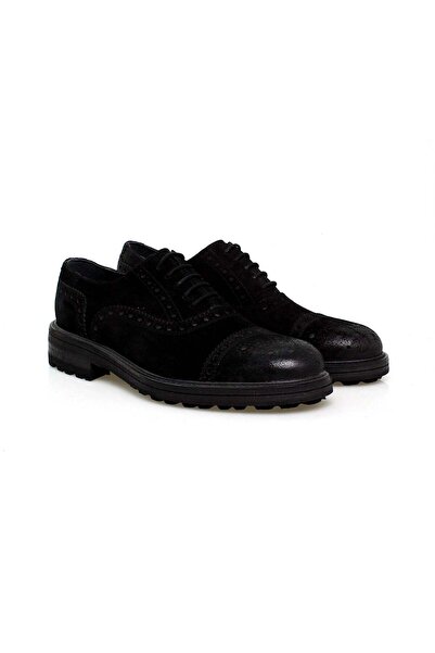 FRANCO CALVANI Black Color Lace-Up Genuine Leather Suede Men's Shoes