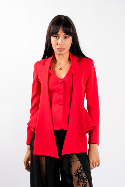monarh Red structured waist jacket with scarves - S