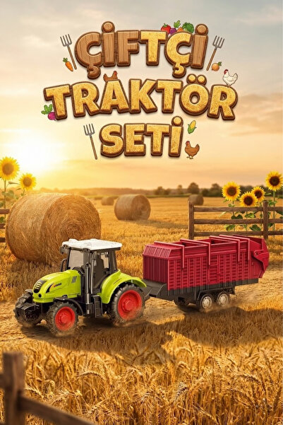 craftivio Römorklu Oyuncak Traktör - Hareketli Kasalı Çiftlik Seti - Yeşil Ta...