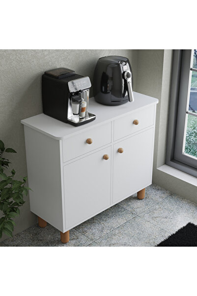 SESA MOBİLYA AKSESUARLARI Kahve Köşesi Dolabı - Mat Beyaz Çok Amaçlı Ahşap Dolap - Şık Ve Modern Mutfak Dolabı
