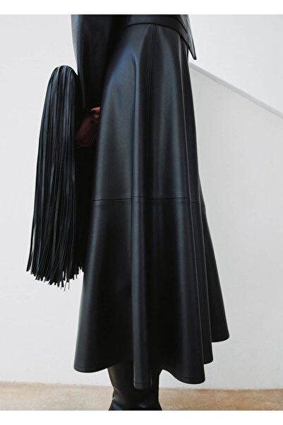 MANGO Woman Deri görünümlü midi etek