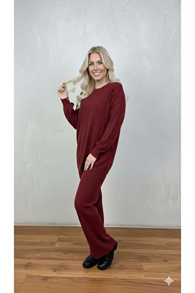 GİYSİ DÜNYASI 57 Knit Fabric with Woven Detail Sweater and Pants 2-Piece Set