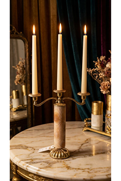 Montdekor EL YAPIMI MERMER TAŞLI BRONZ ŞAMDAN (40 cm yükseklik)