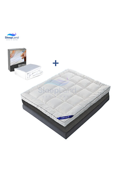 SLEEPLAND Hotel-quality felt pad set, 200 x 200 cm, 14 cm thick, with a 200 x 200 cm mattress protector.