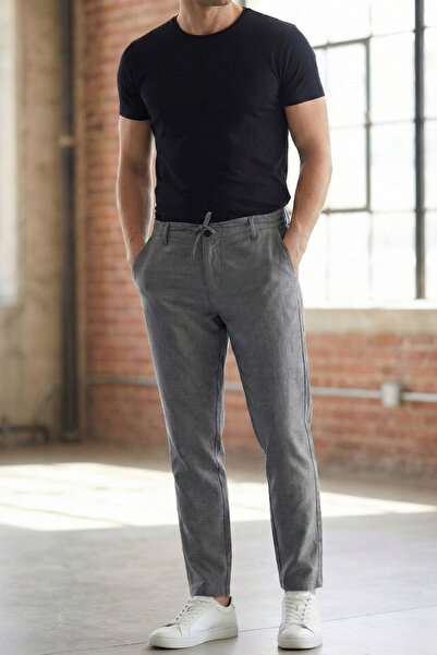 TheSeason Men's Gray Lycra Elastic Comfort Fit Chino Trousers