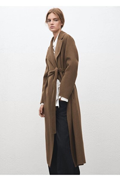 MANGO Woman El yapımı yün kemerli palto