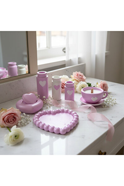 adanaçiçekliatölye EL YAPIMI PEMBE KALP DETAYLI SET 6 SET, DEKORATİF OBJE, HE...