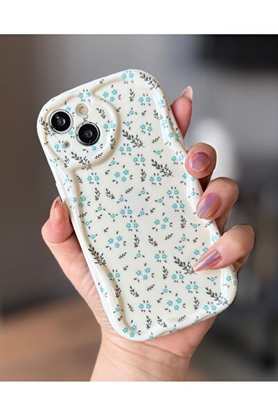 MİRAZ TASARIM iPhone 13 Blue Flower Ecru Case