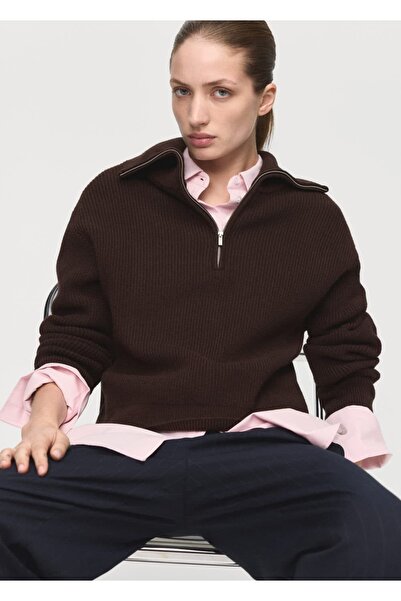 MANGO Woman Kontrast yaka fermuarlı kazak