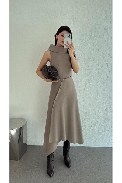 HAZELANNA Asymmetrical Skirt Stone Two-Piece Set