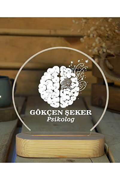İHRA KİŞİSELLEŞTİRİLEBİLİR Psikolog Hediyesi LED Işıklı Ahşap Masa İsimliği