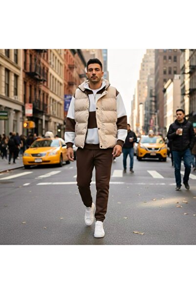 tiggirmoda Надуваема жилетка и комплект от дебел флис с 3 слоя, с половин цип, за горна и долна част, 3 части