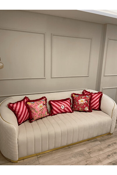 Daniel Home Design Premium |   Love Birds Pink Series Tasseled 5-Piece Throw Pillow Cover Set