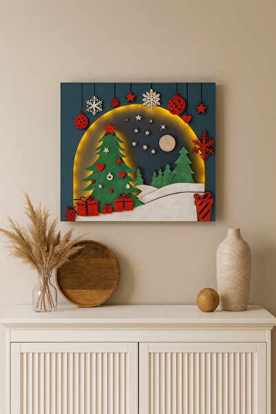 Runc Design Yılbaşı Çam Ağacı Temalı Işıklı Tablo