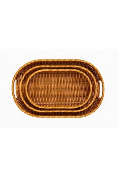LeylArt 3-Piece Rattan Serving Tray Oval Model 30-35-40 cm