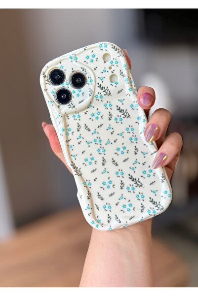 MİRAZ TASARIM iPhone 17 Pro Max Blue Flower Ecru Case