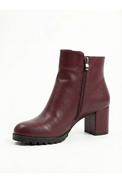 Brielfy Espan 9 cm Heeled Oval Toe Faux Leather Zipper Winter Women's Boots