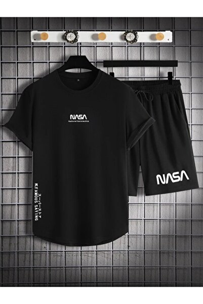 PERISENSE Unisex Printed Black T-Shirt - Black Shorts Tracksuit Set