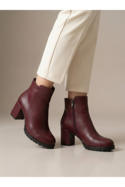 Brielfy Espan 9 cm Heeled Oval Toe Faux Leather Zipper Winter Women's Boots