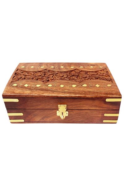ITOS365 صندوق مجوهرات نسائي خشبي من النحاس بتصميم زهرة منحوتة يدويًا، هدية، م...