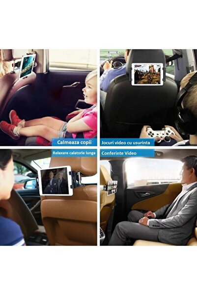 TelcoMag Adjustable headrest car mount for smartphone or tablet, universal, 360° rotation, black