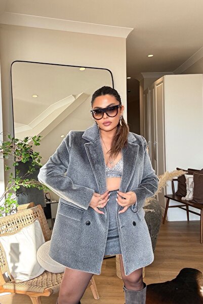 Sohotique By P Fur Effect Blazer Jacket Gray