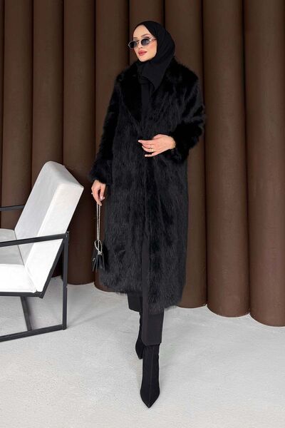 Melike Tatar Long Faux Fur Black 3704
