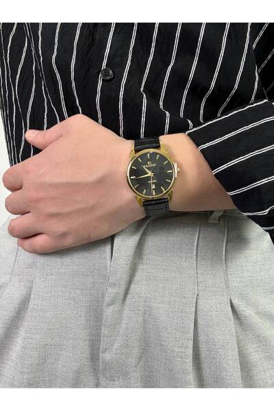 Arvens Vintage Black Dial Black Men's Wristwatch Stainless Leather Band Sturdy Steel Case Does Not Lose Color