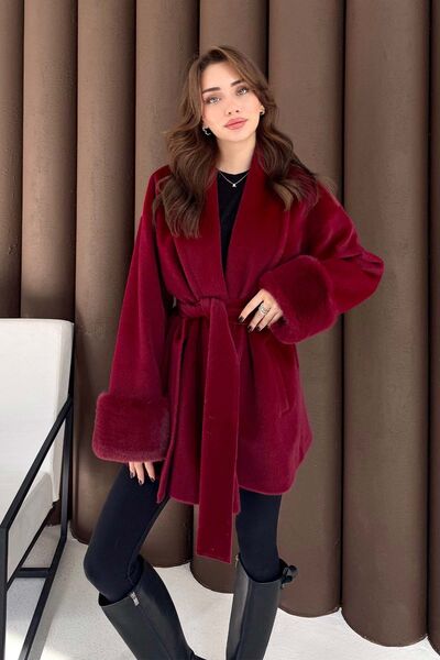 Melike Tatar Fur Coat Burgundy 2505