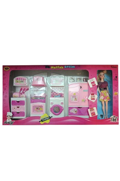 oydaş oyuncak أوداش مجموعة المطبخ الأولى، خزانة مكونة من 4 قطع مع دمية-2378